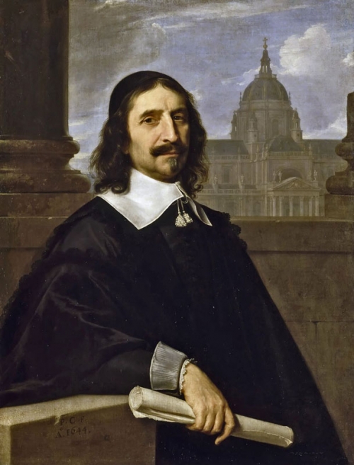 Жак Лемерсье (Jacques Lemercier, 1585-1654 гг.) на фоне Сорбоннской капеллы, худ. Филипп де Шампань (Philippe de Champaigne)