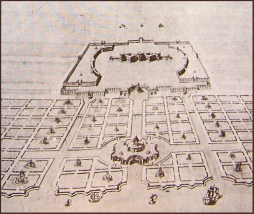 Сад и дворец в Стрельне, перспективный план, проект (1718 г.)